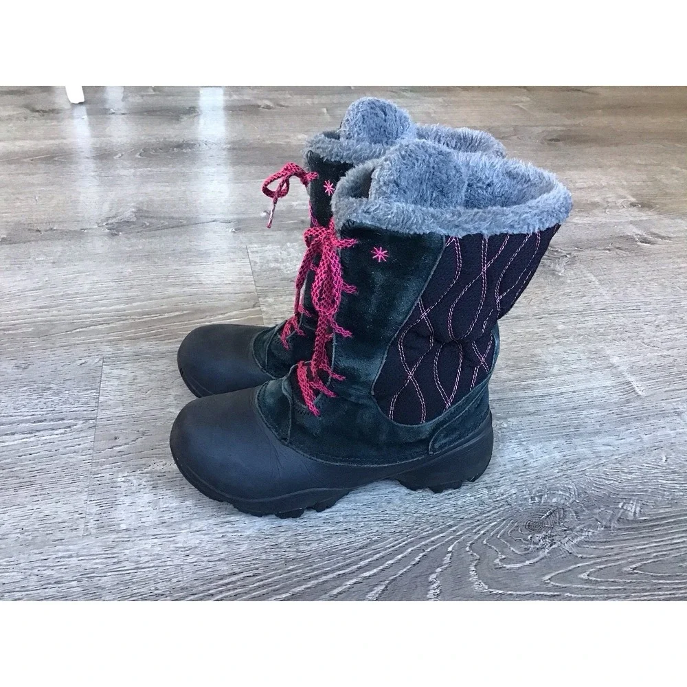 Columbia Boots Youth Size 5 Canyon Snow Winter Black Pink Omni Heat BY1310-010
